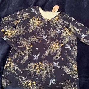NWT Bird and Flower Designed Long Sleeve Tee